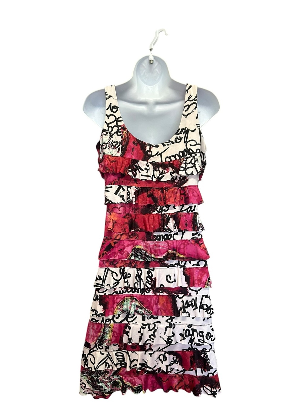 Tango Mango Tiered Ruffle Script Floral Print Dress Size S - Picture 4 of 6